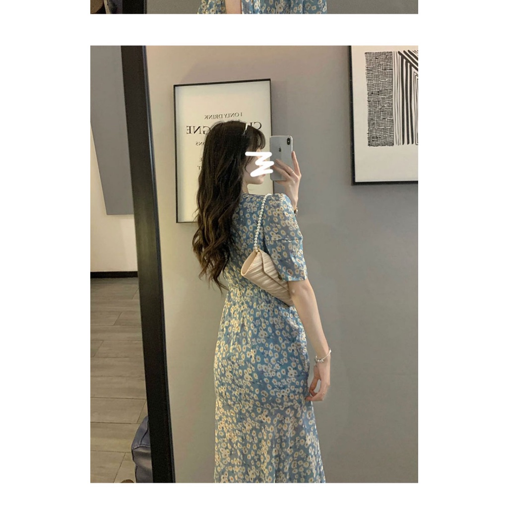 Đầm Dài Xẻ Tà Họa Tiết Hoa Phong Cách Pháp Cổ Điển Thời Trang Mùa Hè Cho Nữ