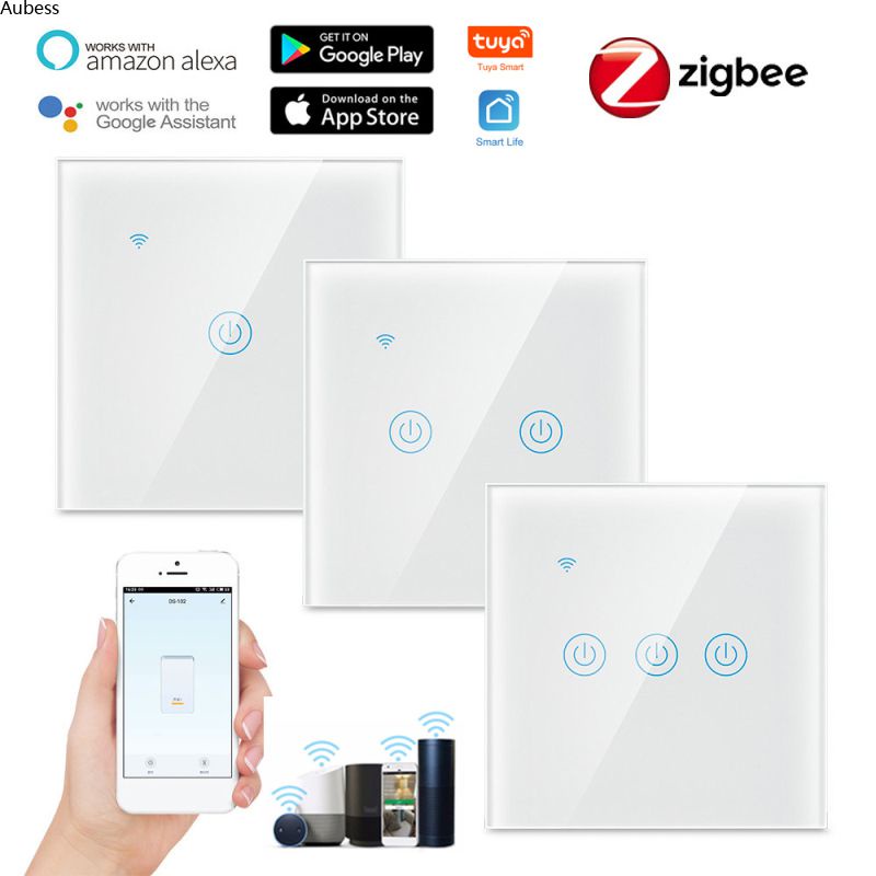 Tuya Công Tắc Cảm Ứng Wifi Thông Minh Công Tắc Đèn Tường Không Cần Dây Trung Tính 1/2/3/4 Gang Hỗ Trợ Alexa Google Điều Khiển Bằng Giọng Nói Tuya App Làm Việc Từ Xa Với Alexa Google Home Aubesses