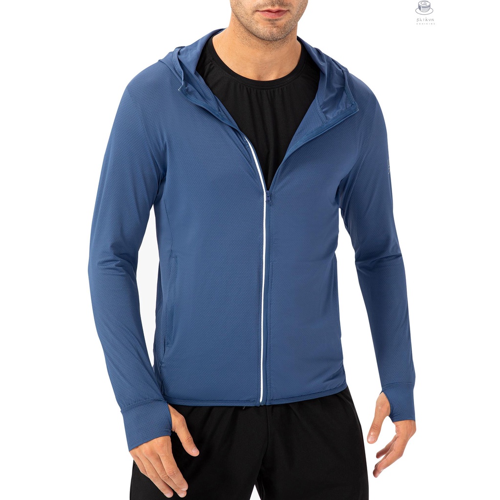 Áo Khoác Hoodie Tay Dài Chống Nắng Có Khóa Kéo Toàn Diện Với Lỗ Xỏ Ngón Cái Cho Nam Khi