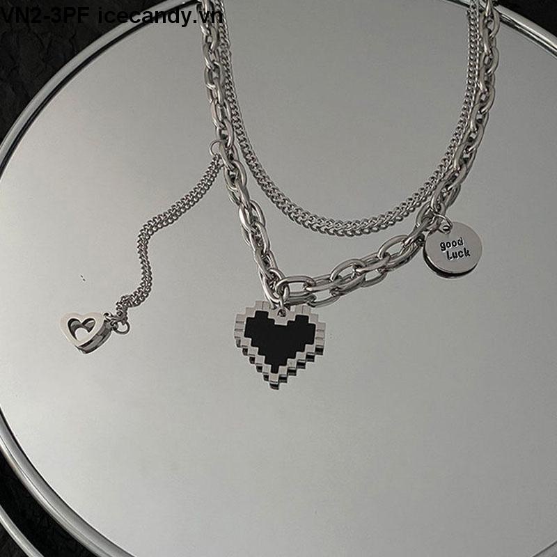 Vòng cổ dây chuyền đôi Nhiều Lớp Mặt Hình Trái Tim Phong Cách Vintage Cho Nữ