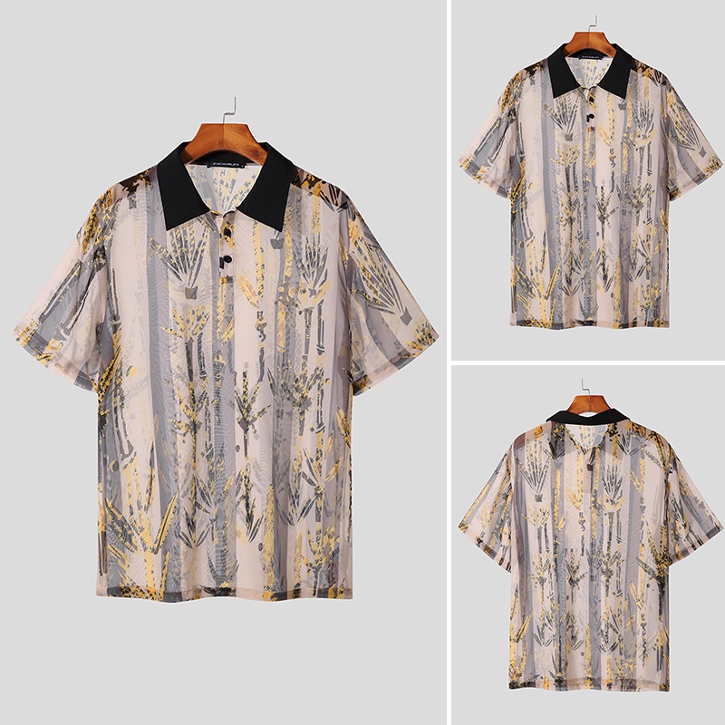 Áo Sơ Mi POLO Tay Ngắn Họa Tiết Sọc In Cá Tính