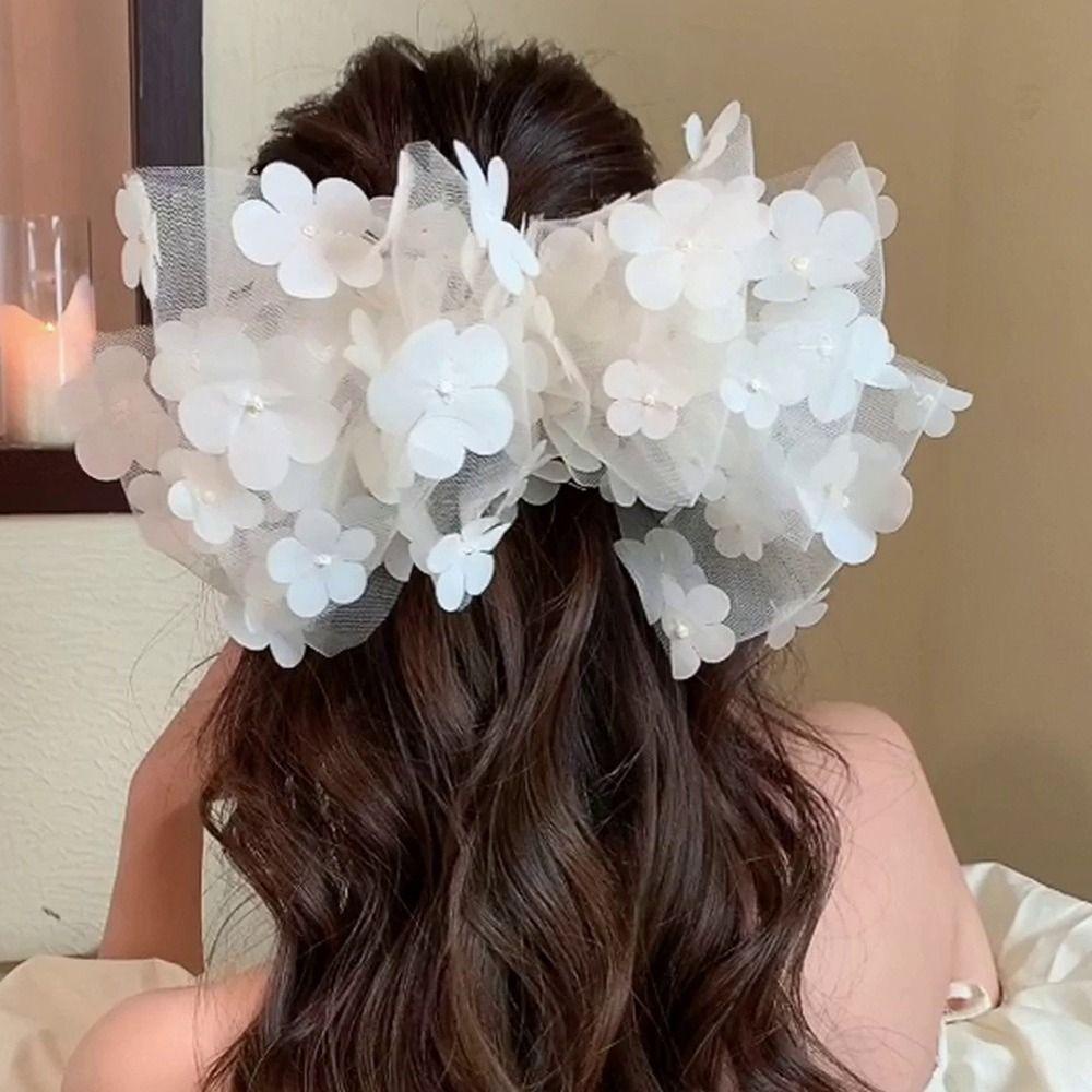 Kẹp Tóc Nơ Lưới Cỡ Lớn Thời Trang Thanh Lịch Cho Nữ Giá Đỡ