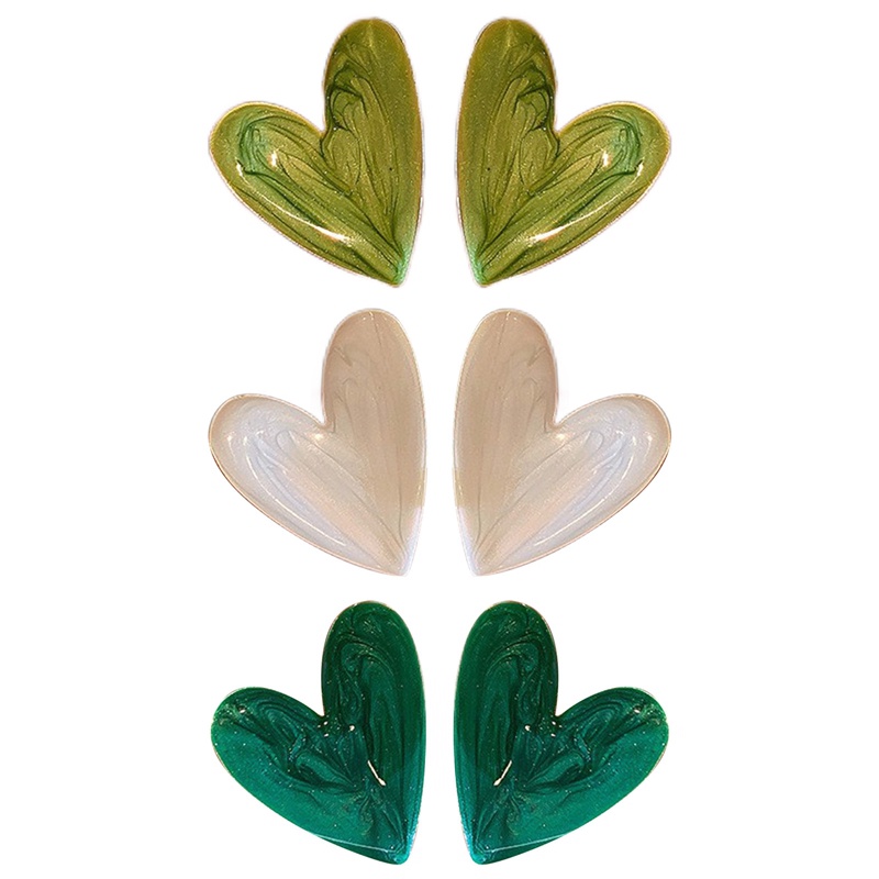 Khuyên Tai Hình Trái Tim Lớn Màu Trắng Xanh Lá Phong Cách Hàn Quốc Đơn Giản Dành Cho Nữ