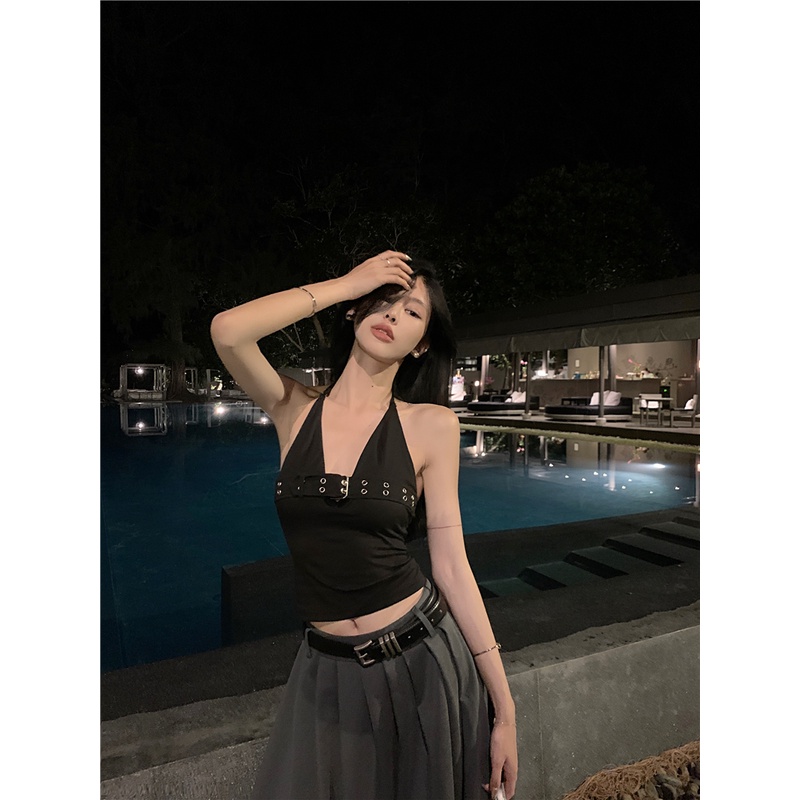 Áo Hai Dây Ngắn Cài Khóa Phong Cách Nhật Bản Thời Trang Mùa Hè Cho Nữ