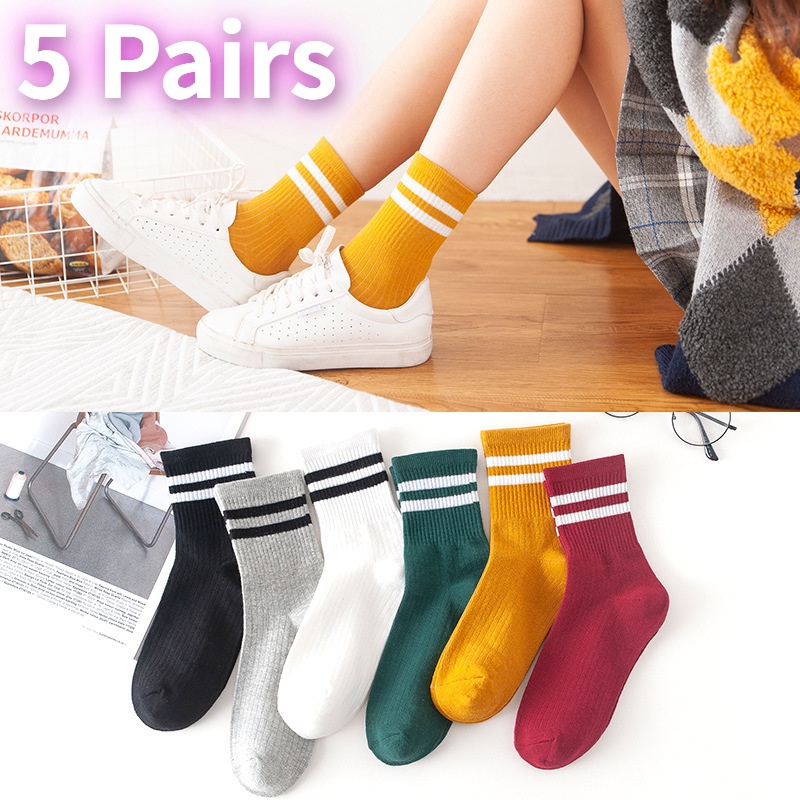 Set 5 Đôi Vớ Cotton Họa Tiết Sọc Nhiều Màu Sắc Dành Cho Bé Gái