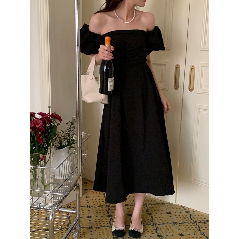 Đầm Trễ Vai Tay Phồng Màu Trơn Thời Trang Mùa Hè Cho Phái Nữ