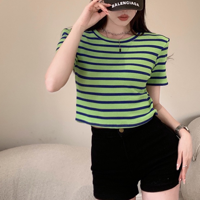 IELGY  Áo sweater Dáng Ôm Họa Tiết Kẻ Sọc Phong Cách Hàn Quốc Thời Trang Cho Nữ