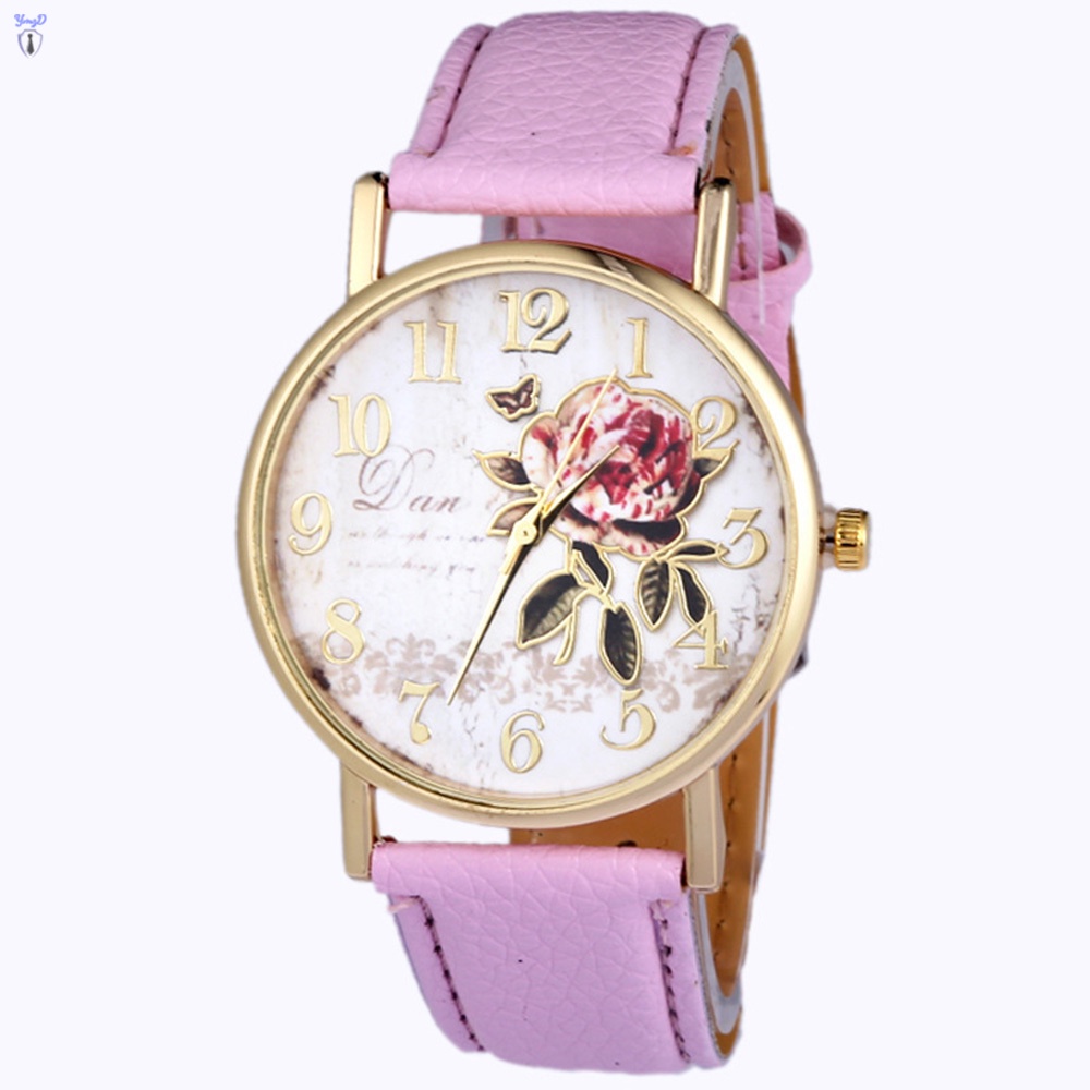 Đồng Hồ Quartz Mặt Tròn Họa Tiết Hoa Hồng Với Dây Đeo Giả Da, Kích Thước 22.50 * 3.70 * 0.70cm