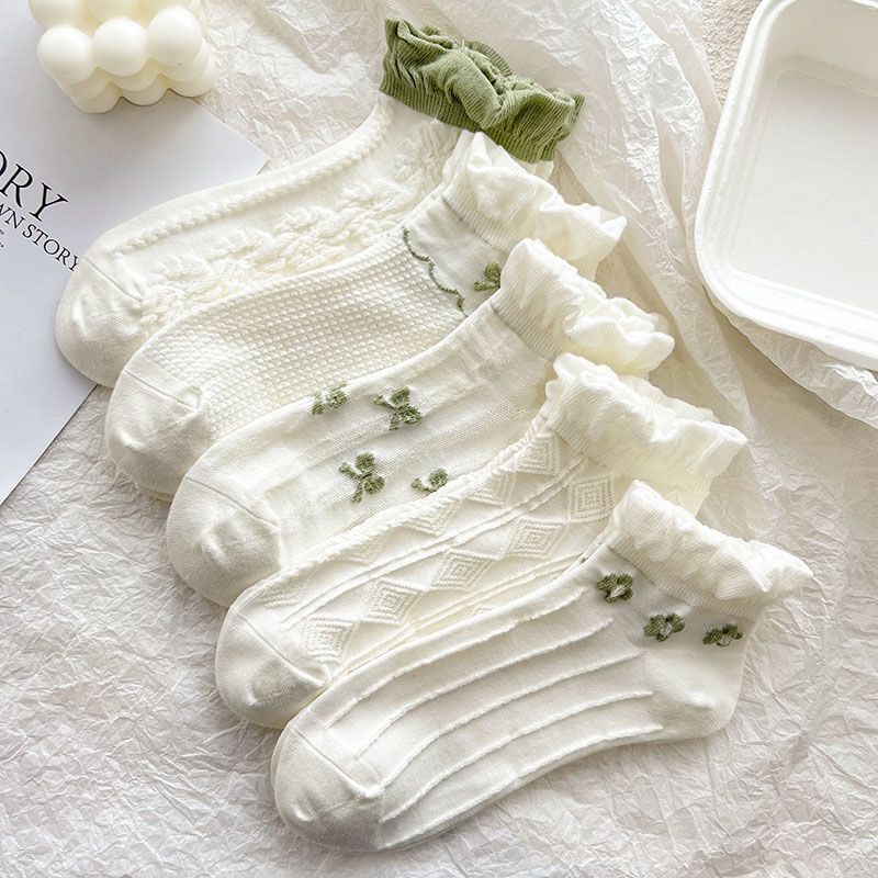 Vớ Cổ Thấp Phối Ren Mỏng Màu Trắng Dễ Thương Phong Cách Nhật Bản Thời Trang Mùa Hè Cho Học Sinh