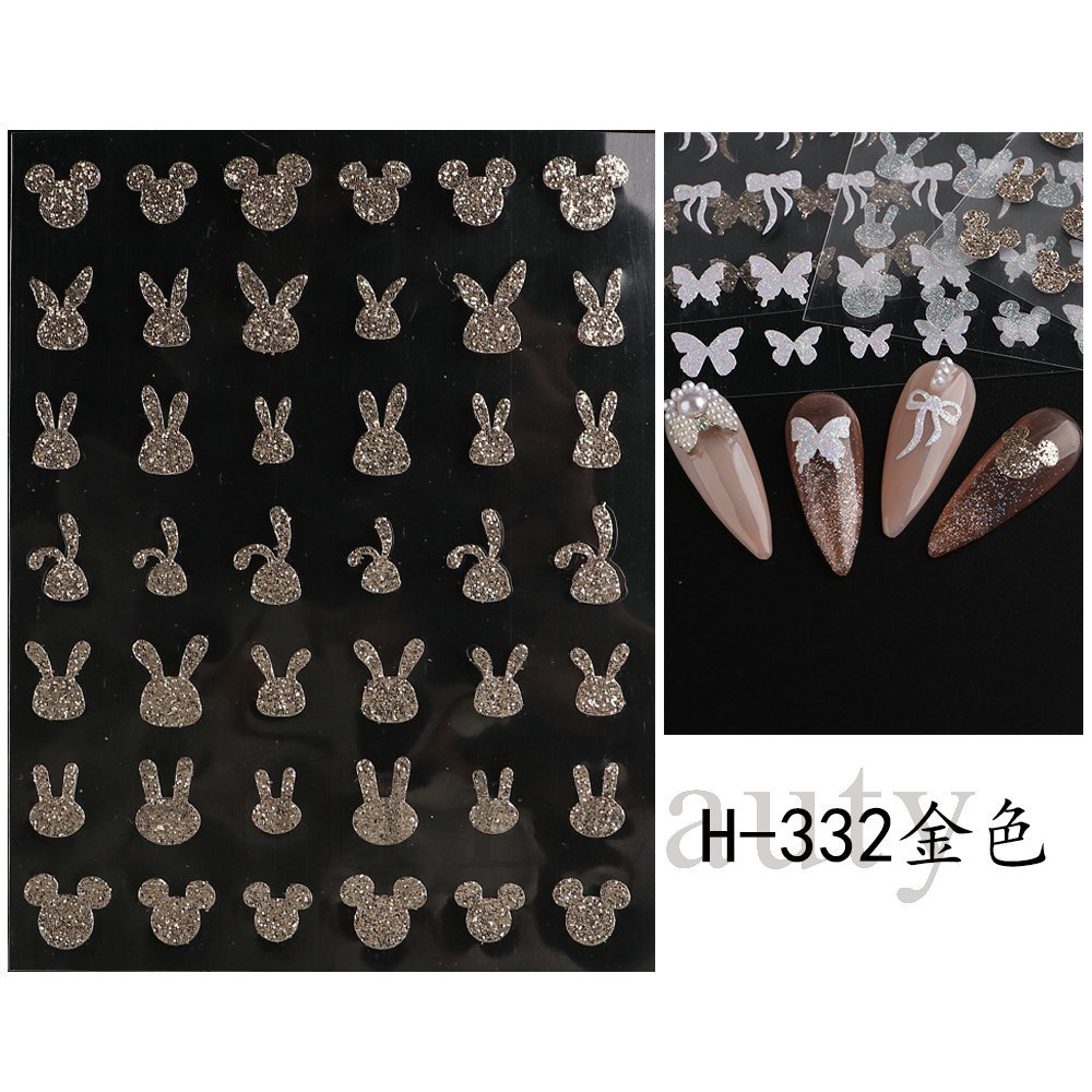 Miếng dán móng tay Sticker Dán Móng Tay Hình Bướm Kim Cương 3D Màu Vàng Hồng Mới