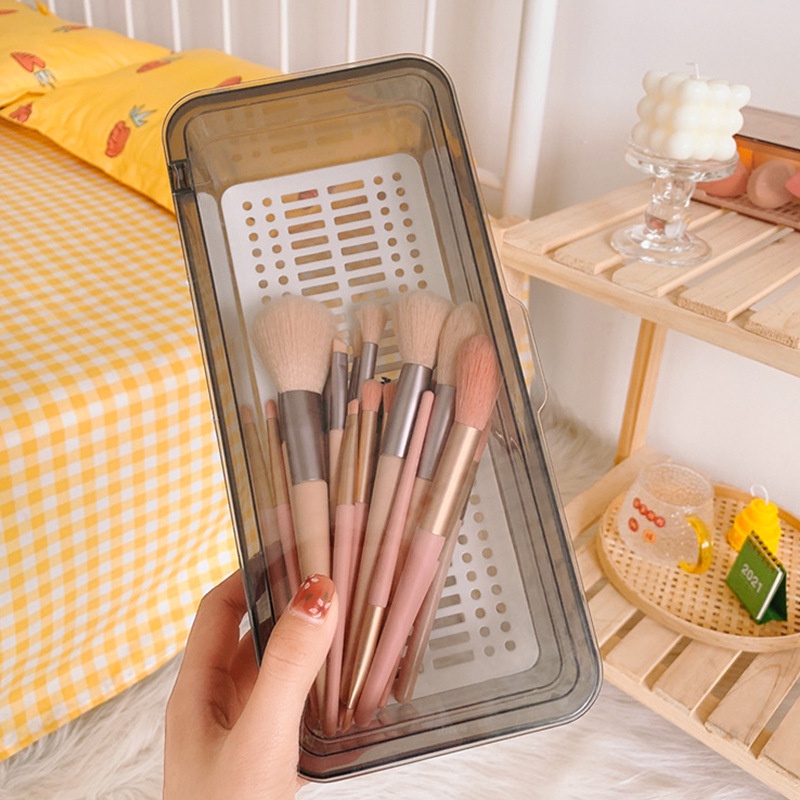 Hộp Đựng Cọ Trang Điểm Bông Mút Có Nắp Chống Bụi, Nhựa Trong Suốt Đa Năng Tiện Dụng