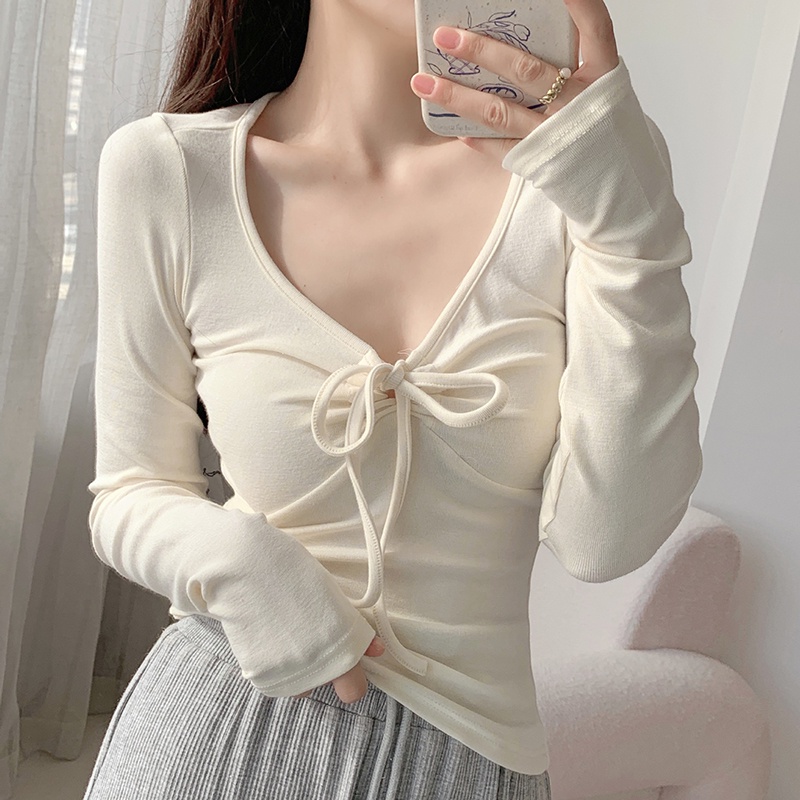 IELGY  Áo Kiểu Tay Dài Cổ Chữ v Dáng Ôm Thời Trang Dành Cho Nữ