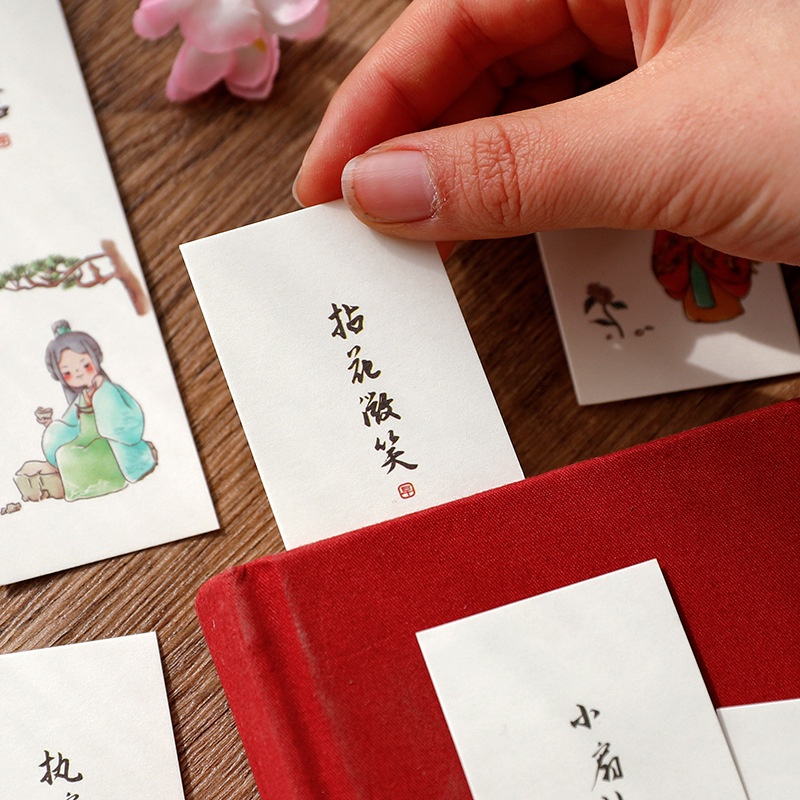 Set 8 Thẻ Đánh Dấu Trang Sách Hình Cô Gái Phong Cách Trung Hoa Sáng Tạo
