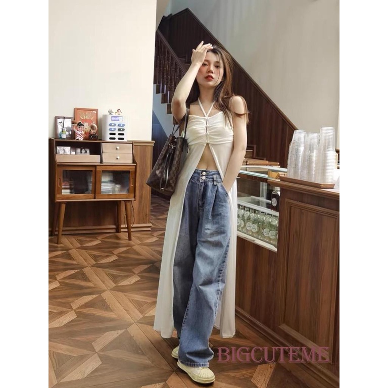 Áo Nữ Không Tay Xẻ Tà Màu Trắng / Đen Thời Trang