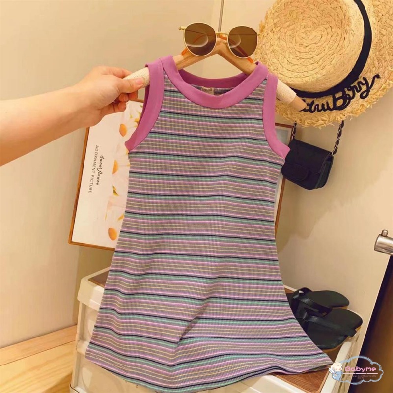 Đầm Mùa Hè Thoải Mái Dễ Thương Kẻ Sọc Phong Cách Hàn Quốc Cho Bé Gái