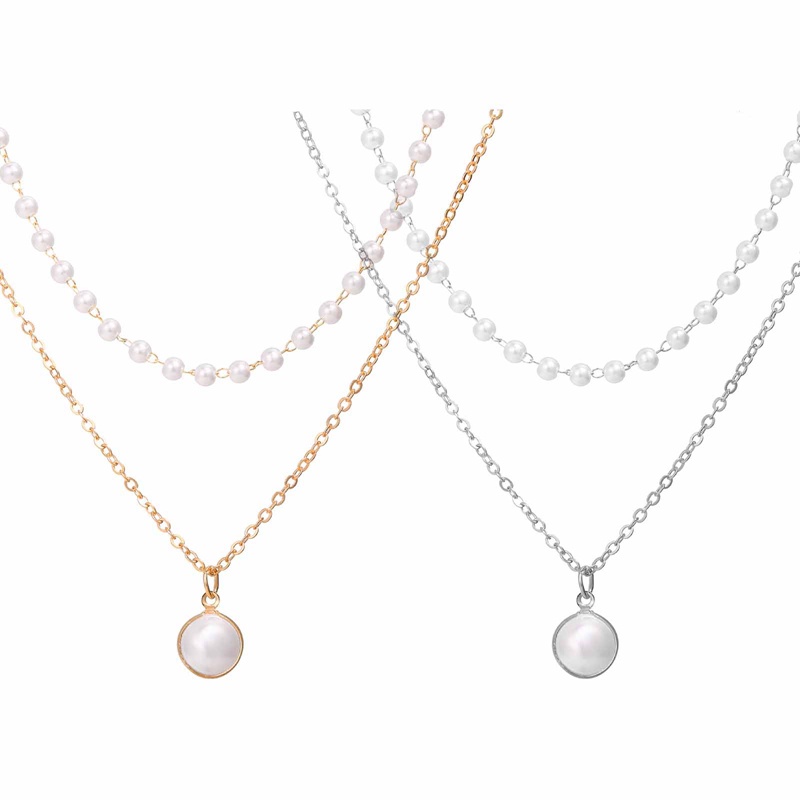 Vòng cổ Nhiều Lớp Đính Hạt Ngọc Trai Mặt Trái Tim Dễ Thương Thời Trang Cho Nữ