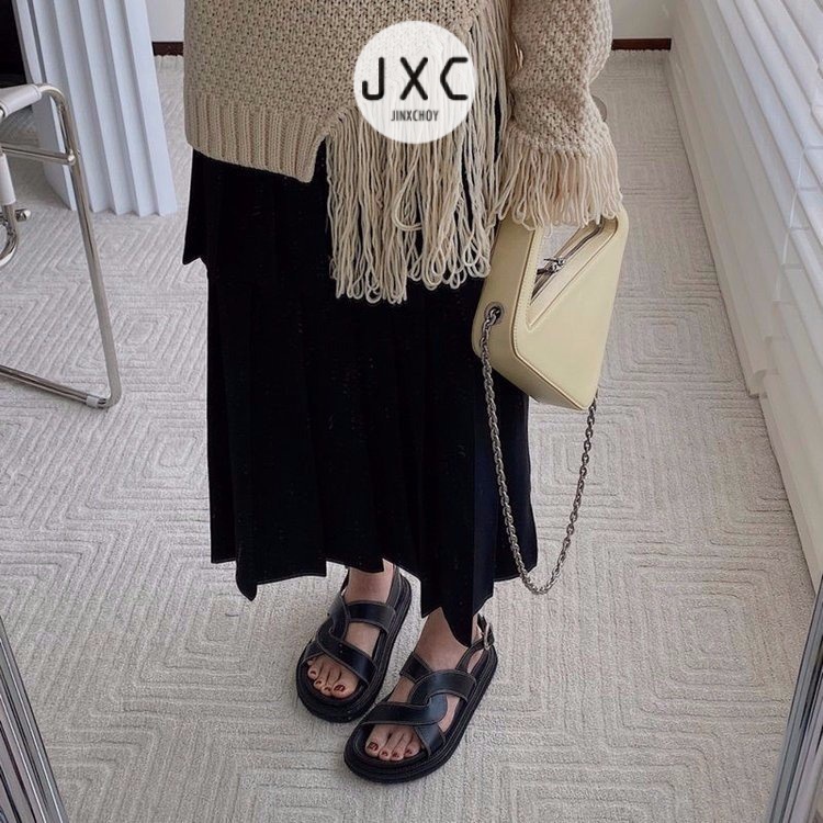 JINxCHOY Xăng Đan Đế Bằng Quai Đan Chéo Hợp Thời Trang Cho Nữ JINXCHOY