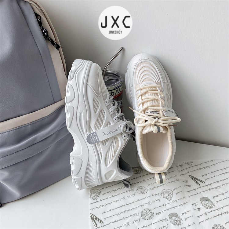 JINxCHOY Giày Thể Thao Cột Dây Mũi Tròn Màu Trơn Thoáng Khí Thoải Mái Thời Trang Mới Dễ Phối Đồ