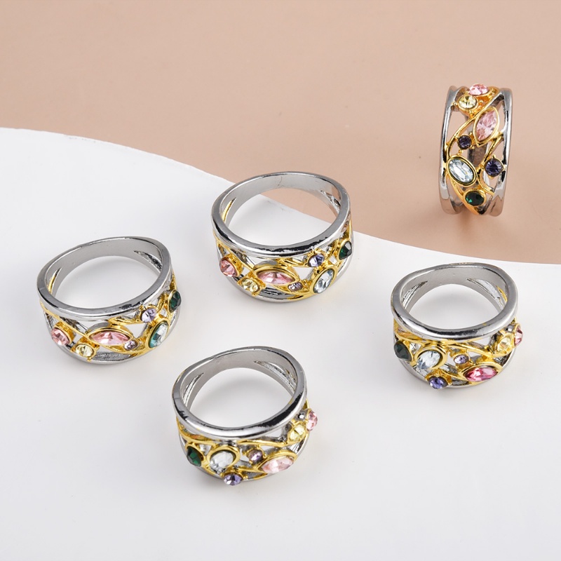 Nhẫn Thiết Kế Hình Học Rỗng Gợn Sóng Đính Đá Zircon Nhiều Màu Thiết Kế Mới Đơn Giản Cá Tính Hợp Thời Trang