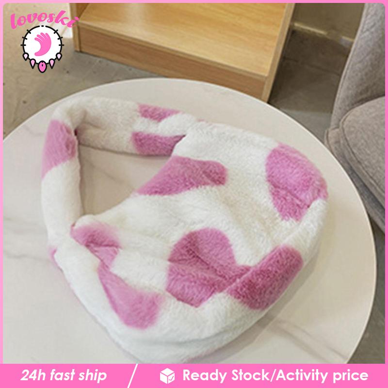 Túi Tote Đeo Vai / Xách Tay Phủ Lông Họa Tiết Trái Tim Có Khóa Kéo Sành Điệu