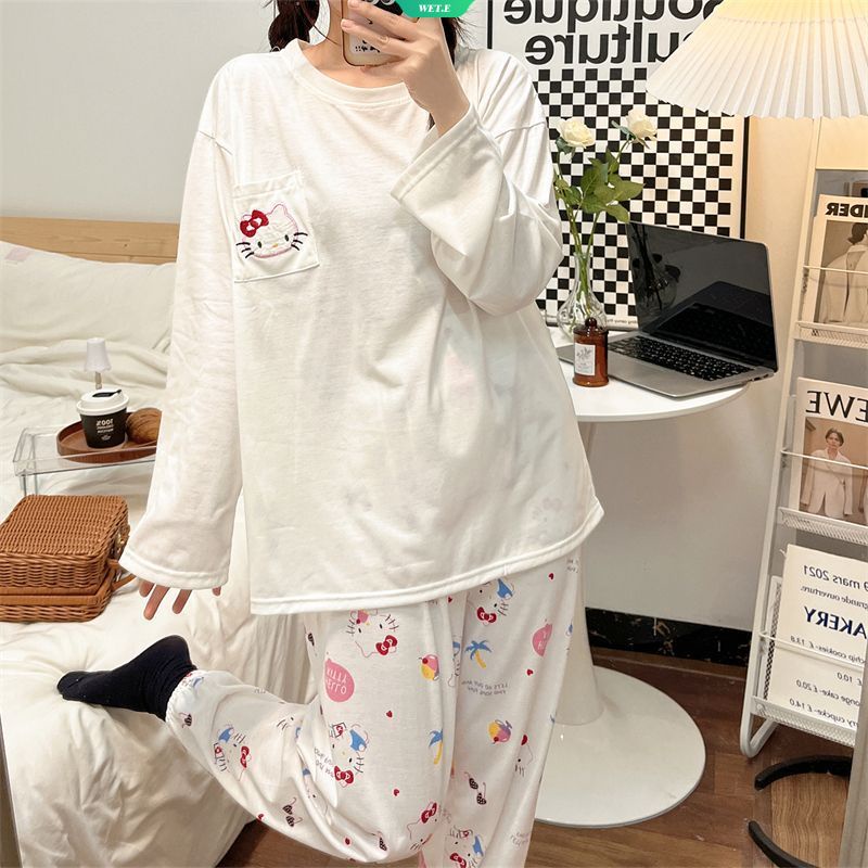 Bộ Áo Tay Dài Cổ Tròn In Hoạt Hình Hello Kitty Cinnamoroll Thời Trang Xuân Thu 2023