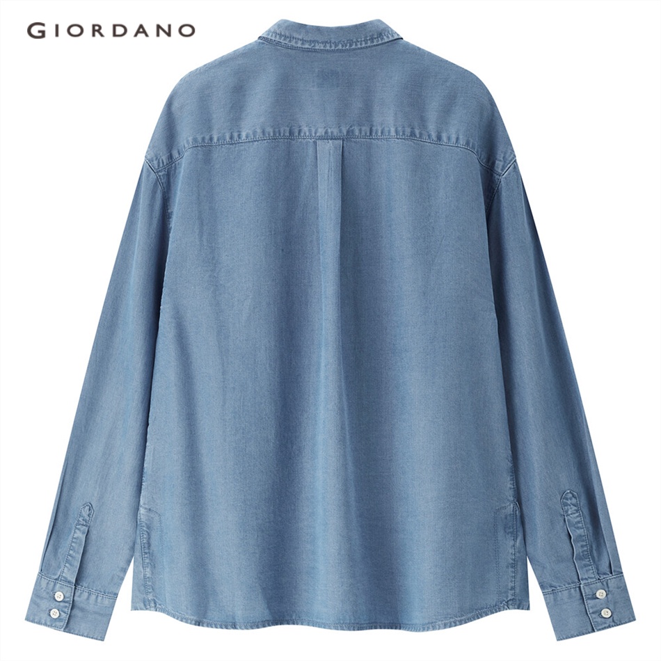 Áo sơ mi GIORDANO 05343107 vải denim tencel nhẹ tay dài dành cho nữ