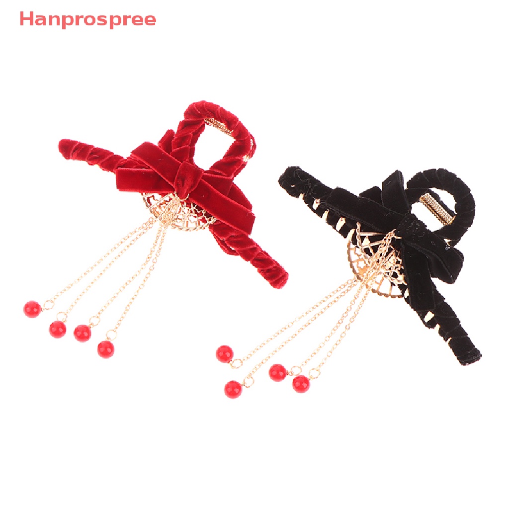 Kẹp Tóc Nhung Đính Ngọc Trai Giả Hình Quạt Cho Người Lười