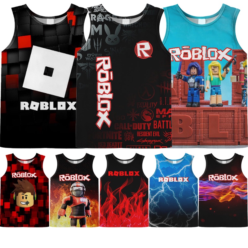 Roblox Áo Thun Ba Lỗ In Hình Ngọn Lửa Đỏ Đen 3D Thời Trang Mùa Hè Dành Cho Trẻ