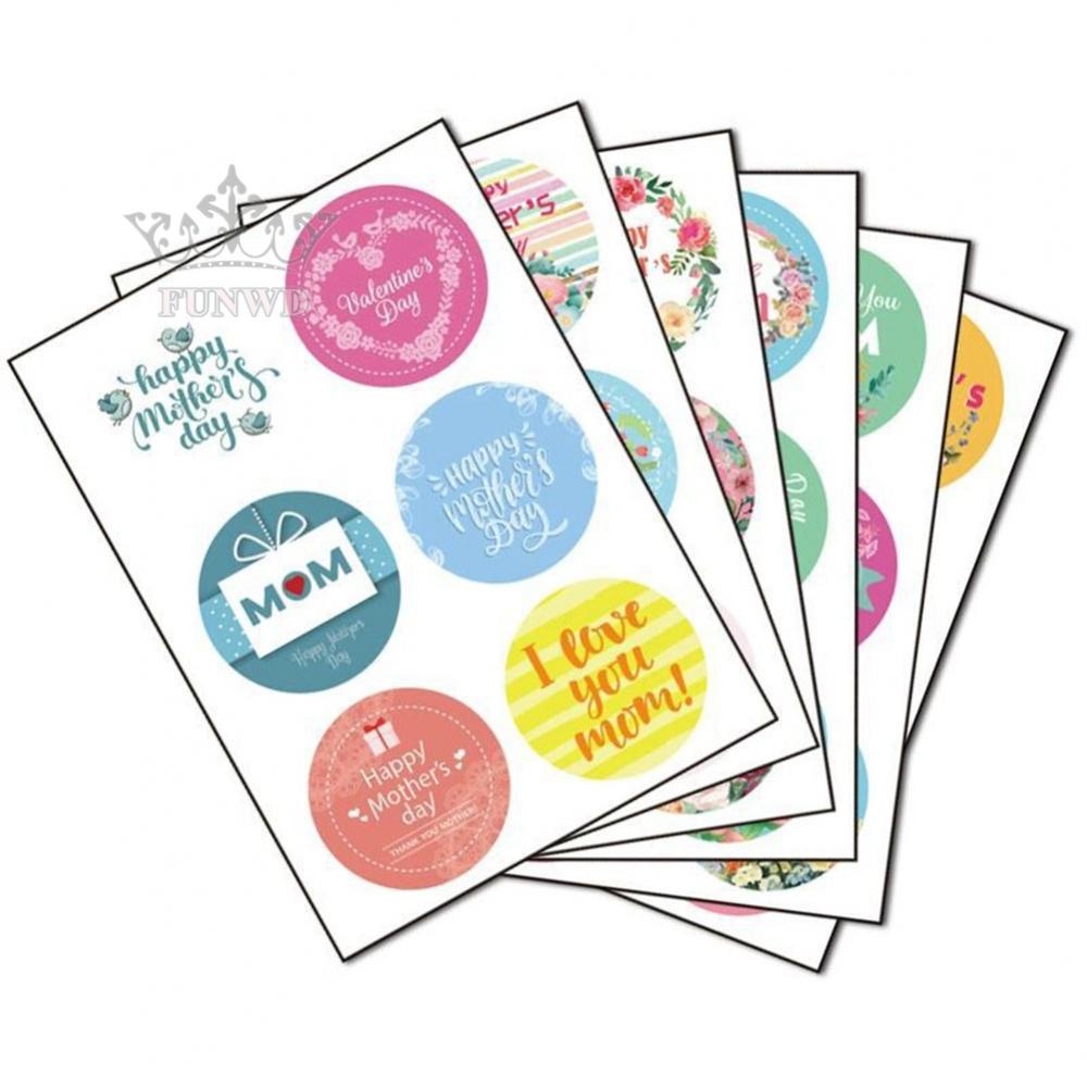 【FUNWD】Label Sticker Diameter 50MM Floral Pattern Gifts Happy Mother's Day Kraft