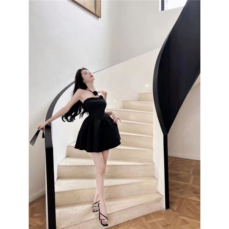 Set đồ nữ sang chảnh váy xinh đầm trễ vai  váy body váy đen đầm dự tiệc Đầm Đen Hai Dây Dáng Suông Nhấn Eo Cao Tôn Dáng Thời Trang Phong Cách Mới 2023