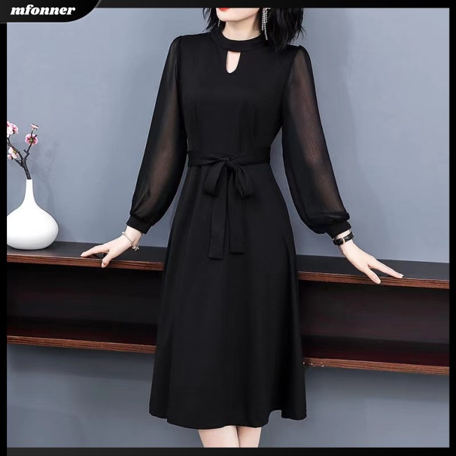 Đầm Chữ A Dài Tay Cổ Tròn Màu Trơn Thiết Kế Mỏng Xinh Xắn Thời Trang Dành Cho Nữ