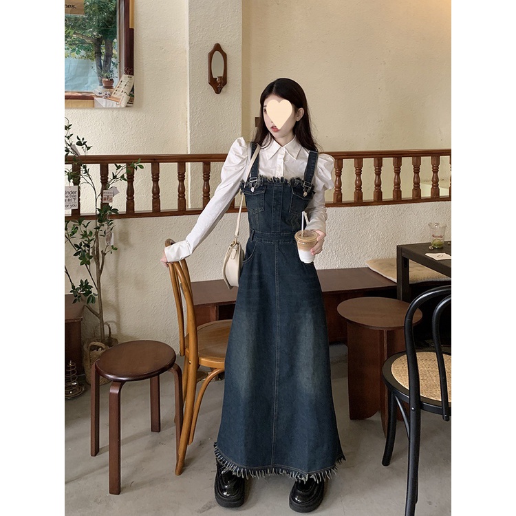 VÁY YẾM JEAN DENIM PHONG CÁCH RETRO TREND 2023 DÁNG SUÔNG