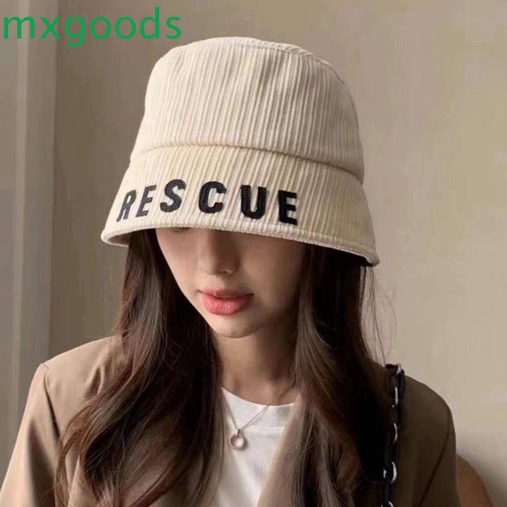 Mũ Bucket Nhung Kẻ In Chữ Phong Cách Thời Trang Thu Đông Hàn Quốc