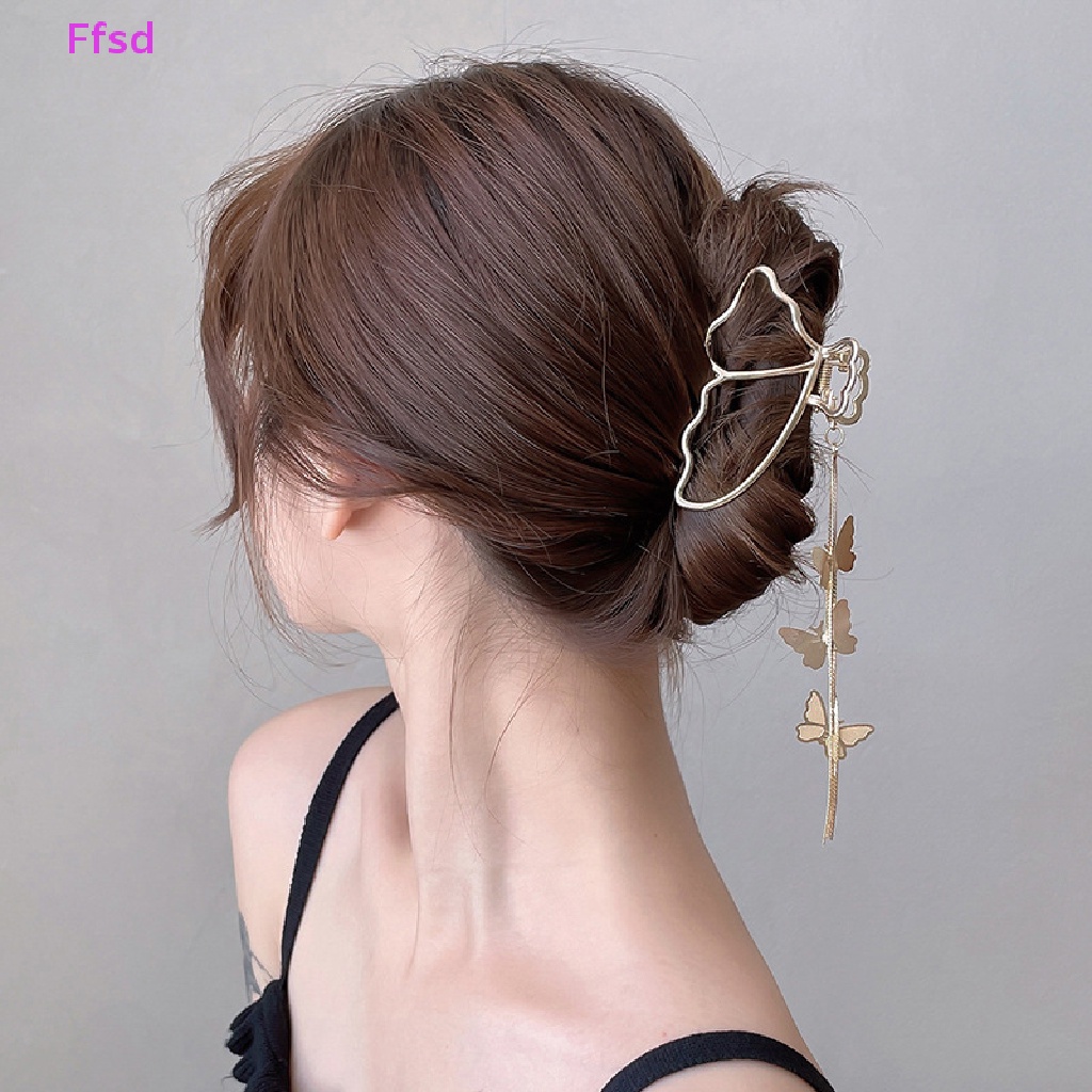 {Ffsd} Bán Chạy 1 Kẹp Tóc Bướm Hình Học Cỡ Lớn Bằng Kim Loại Màu Vàng Thanh Lịch Cho Nữ
