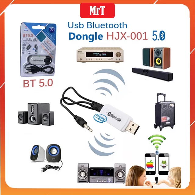 USB Bluetooth 5.0 HJX-001 cho Ampli & Loa - Phạm vi hoạt động 8-10m, Biến Loa Thường thành Loa Bluetooth