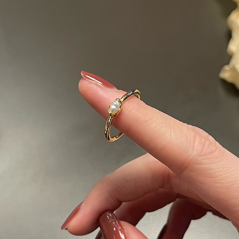Nhẫn Hở Đính Ngọc Trai Kim Loại Phong Cách Retro Hàn Quốc Cho Nữ