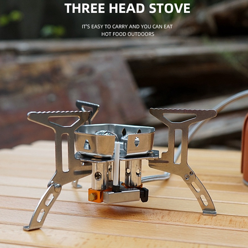 1 Bộ Bếp Lò Ba Đầu Chống Gió Bằng Thép Không Gỉ Có Thể Gấp Gọn Kèm Bộ Chuyển Đổi