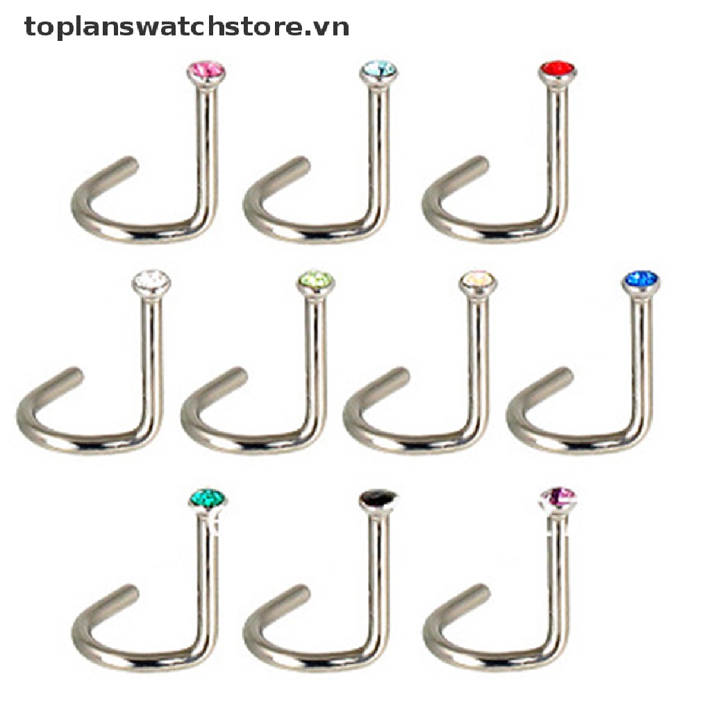 Set 10 Khuyên Mũi Bằng Thép Không Gỉ Đính Đá Thời Trang
