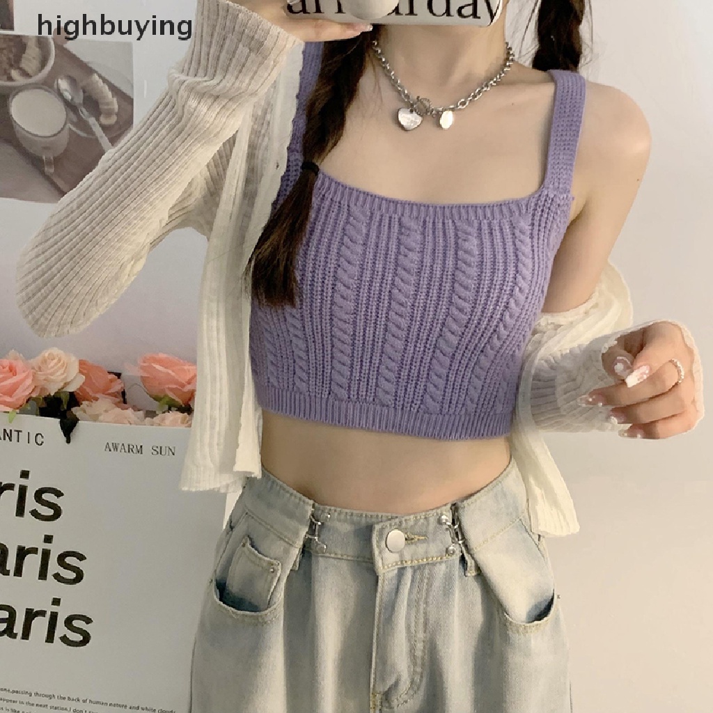 Áo Croptop Dệt Kim Không Tay Màu Sắc Ngọt Ngào Cho Nữ