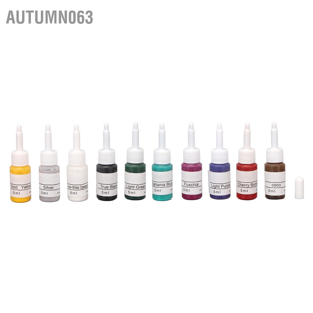 Autumn063 10 chiếc 5ml Mực Xăm Bộ Đen Xanh Đậm Nâu Trắng Đỏ Tím Nhạt Xám Cam Hình Sắc Tố