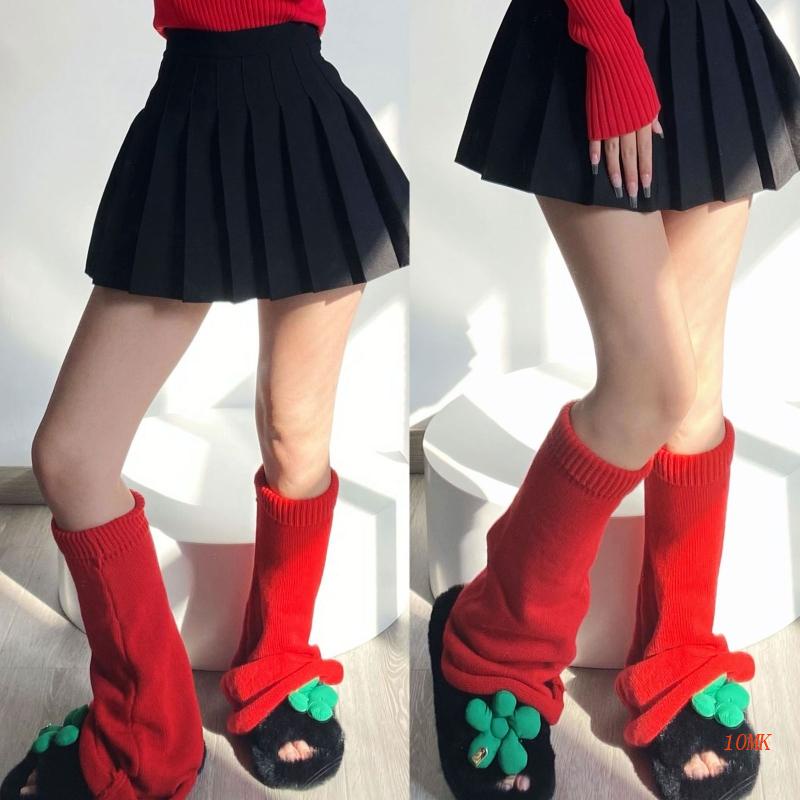 Vớ Ống Loe Dài Dệt Kim Màu Trơn Giữ Ấm Chân Phong Cách Gothic Cho Nữ xiangbao