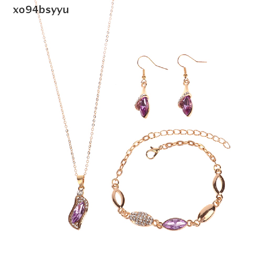 Bộ Trang Sức xo94bsyyu Màu Vàng / Bạc Đính Pha Lê Sang Trọng Cho Nữ