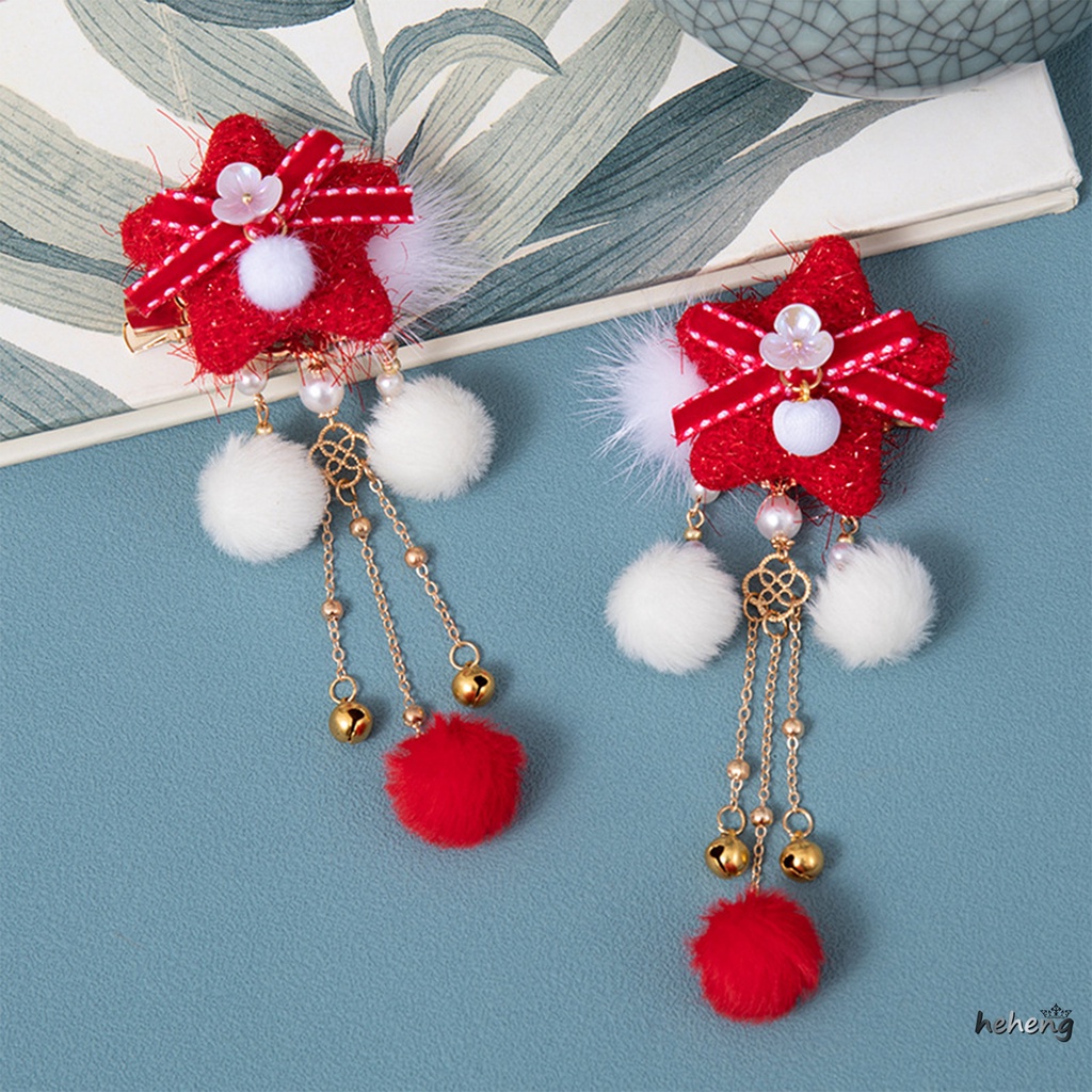 Set 2 Kẹp Tóc Chống Trượt Đính Chuông Và Tua Rua Cho Bé