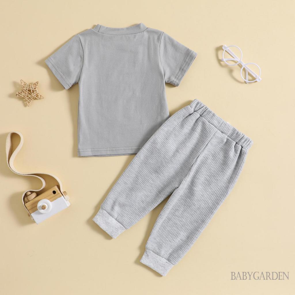 Bộ Áo Thun Tay Ngắn Cổ Tròn In Chữ + Quần Dài Lưng Thun Thời Trang Mùa Hè Cho Bé Trai 0-3 Tuổi