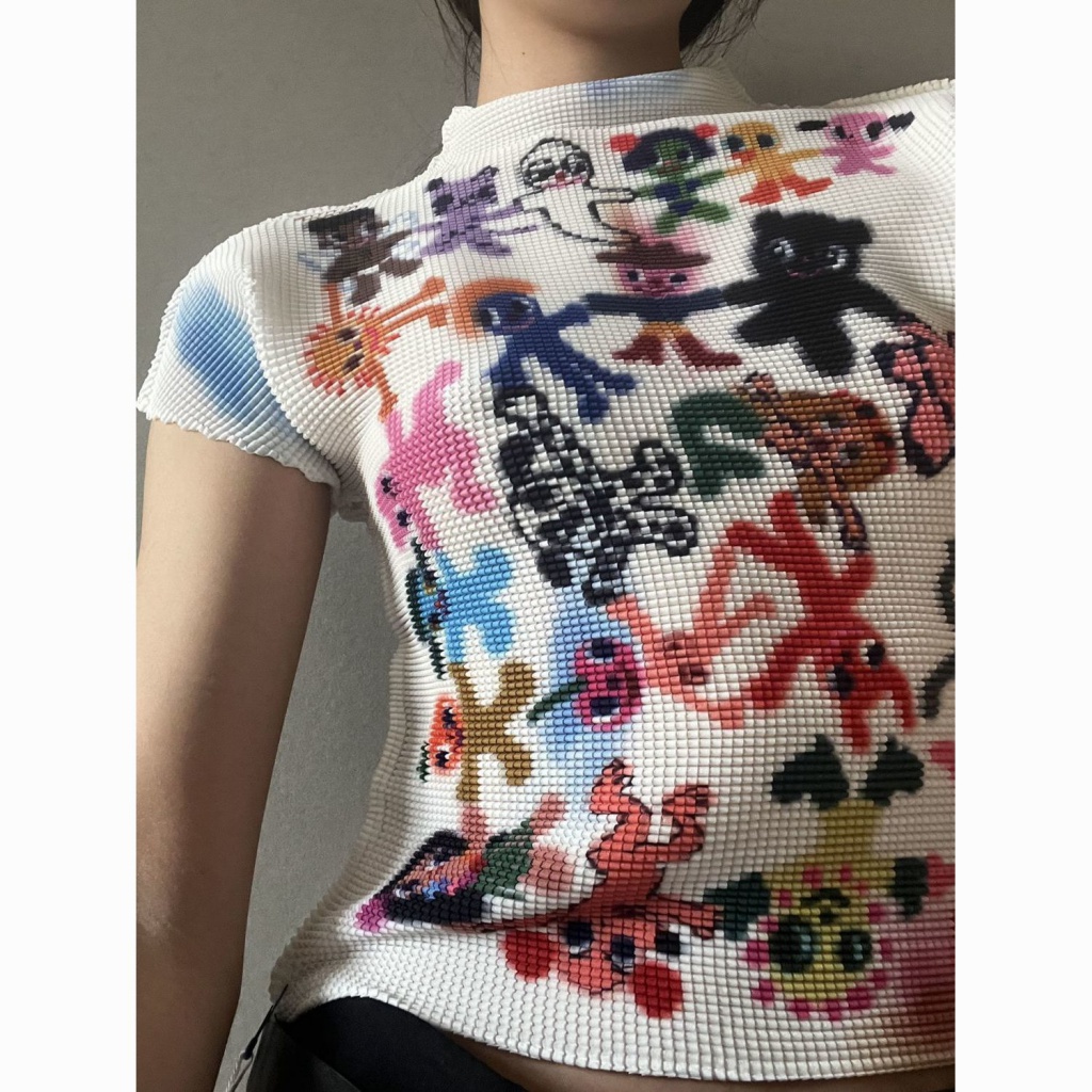 Áo Thun Crop Top Tay Ngắn Hở Vai In Họa Tiết Graffiti Màu Sắc Thời Trang Mùa Hè Dành Cho Nữ