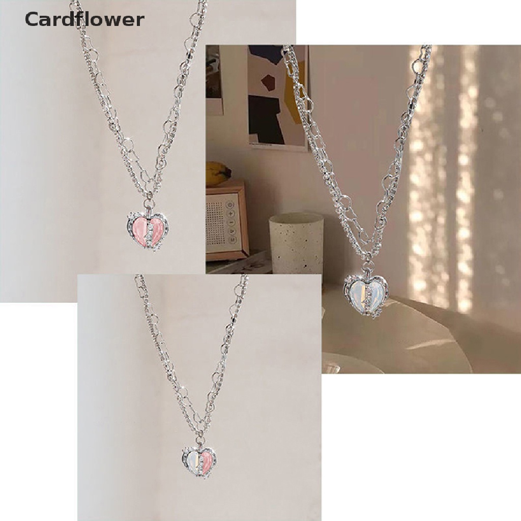 &lt; Cardflower &gt; Vòng Cổ Choker Nhiều Lớp Sáng Bóng Mặt Trái Tim Màu Bạc Thời Trang Trang Sức Tiệc Tùng Đang Giảm Giá
