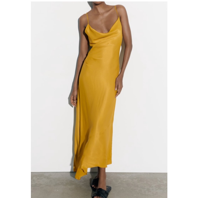 Zara Đầm Hai Dây Xếp Ly Vải Lụa satin Thời Trang Mùa Hè 2847934 2868965