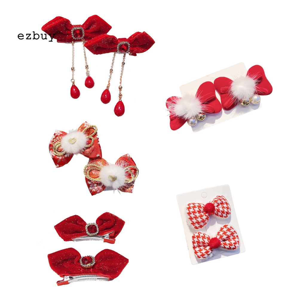 1 Cặp Kẹp Tóc Nơ Đính Ngọc Trai Giả Phối Tua Rua May Mắn Cho Bé Mặc Hàng Ngày Năm Mới