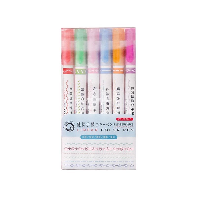 Set 6 Bút Đánh Dấu Dạng Cong Màu Pastel Dành Cho Học Sinh / Văn Phòng