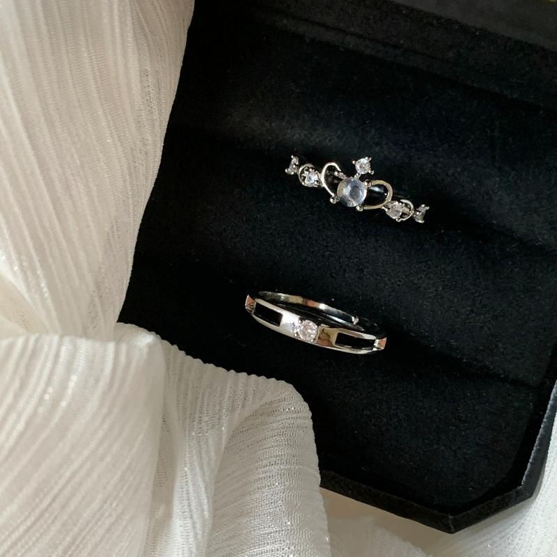 Nhẫn Hở Mạ Bạc 925 Hình Vương Miện Đính Đá Mặt Trăng